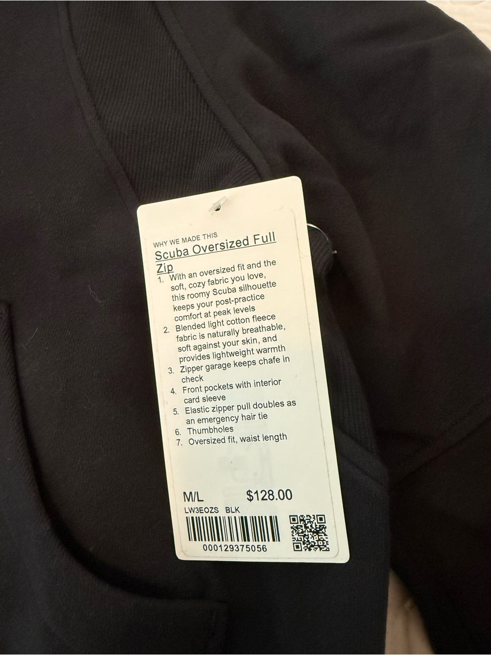 NWT Lululemon Scuba Full-Zip Hoodie M/L Black - Picture 2 of 3